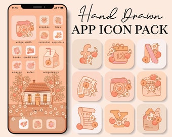 Peach iOS 14 Icons, Cottagecore Peach App Icons, Summer Aesthetic iOS14 Icons, Android App Covers, Highlight Icons, App Icon Bundle, 210608