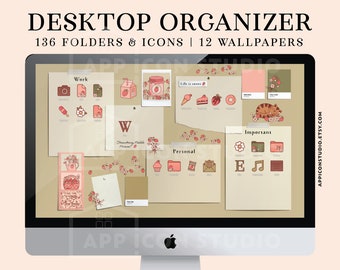 Custom Desktop Icons Strawberry Folder Icons Pack Mac and Windows Desktop Wallpaper MacBook Folder Icons PC Desktop Background, 210409c