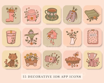 Cottagecore iOS 14 Icons Aesthetic, iPhone Widgets Cute Cottagecore App Covers, iOS14 Home Screen Instagram Story Highlight Icons, 210405