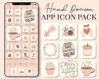 Cozy Beige iPhone Icon Set with Wallpapers and Widgets, App Icons in Aesthetic Beige and Rose Shades, Boho Widgets, Android Phone, 220001