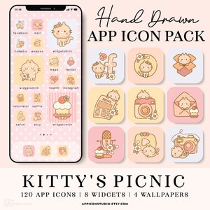 Kawaii Aesthetic iPhone Icon Set with Widgets and Wallpapers Cute Kitty App Icons in Pastel Shades Cat Kawaii Theme for iOS Android, 210603