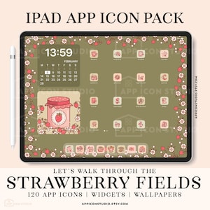 Strawberry iPad App Icons, Cottagecore iOS 15 Icons, Summer iPad Icons, Strawberries Home Screen, Highlight Icons App Icon Bundle, 210409i