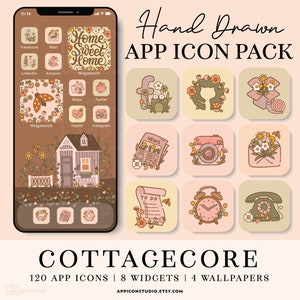 Cottagecore Aesthetic App Icons, Icônes iOS, Icônes iPhone, Cottagecore iOS 14 Icons App Covers, Icônes de surbrillance sociale, Icônes mignonnes, 210405