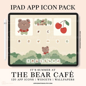 Cute Beige iPhone Icon Set with Wallpapers and Widgets, App Icons in Aesthetic Beige and Green Shades, Bear Widgets, Android Phone, 220330i