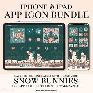 Christmas iPhone Widget iOS Icons Bundle Custom Snow Cute Winter Backgrounds and Wallpapers for Apple Phone iPad and Samsung Tablet, 221110b