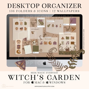 Mac Icons Work Wallpaper Organization Witchcraft Desktop Mac Folder Icons Green Neutral Windows PC Computer Aesthetic Icon Bundle, 221002c