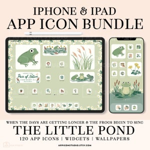 iOS Icons Green Aesthetic Cottagecore App Icon Bundle for iPhone and iPad Green Icons iOS 14 Frog App Cover Instagram Highlights, 230224b