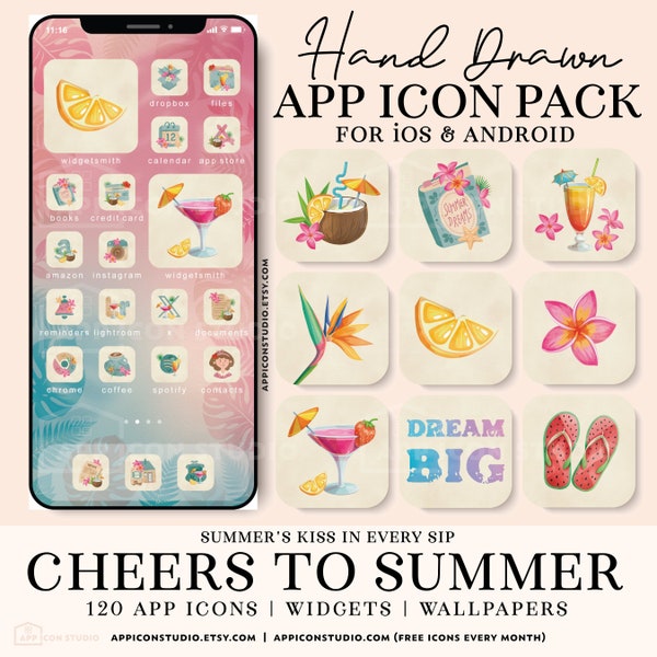 Icons for iOS Pink Icons Summer App Icon Pack for Phone Aesthetic iPhone Theme Background Wallpaper Widgets App Icons Pastel Blue, 240507