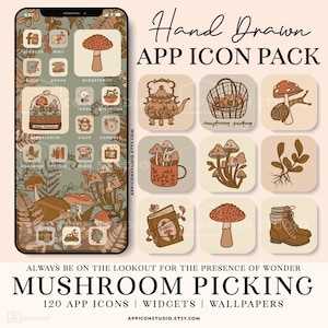 iOS App Icons Mushroom Instant Download Fungi iPhone Icons Autumn iOS 14 Fall Aesthetic Mushrooms App Cover, Social Highlight Icons, 220918