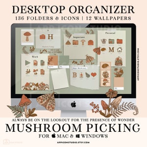 Desktop Icon Pack Mac Wallpaper Folder Icons Computer Organizer Fall Backgrounds PC MacBook Windows Magic Mushroom Cottagecore, 220918c