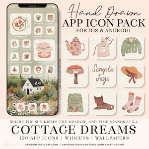 Aesthetic Cottagecore iOS App Icons iPhone Theme Wallpapers and Widgets for iPhone & Android, Cozy Neutral Icons, Beige and Green, 240206
