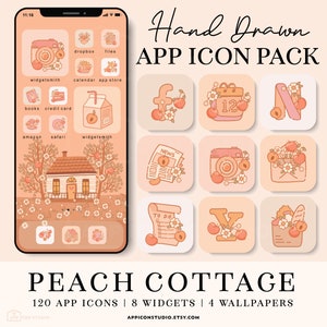 Peach iOS 14 Icons, Cottagecore Peach App Icons, Summer Aesthetic iOS14 Icons, Android App Covers, Highlight Icons, App Icon Bundle, 210608