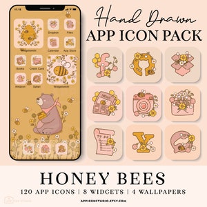 Honey Bees Aesthetic App Icons, iOS 14 Icons, iPhone Icons, Cottagecore iOS Icons Android App Covers, Highlight Covers, Cute Icons, 210423