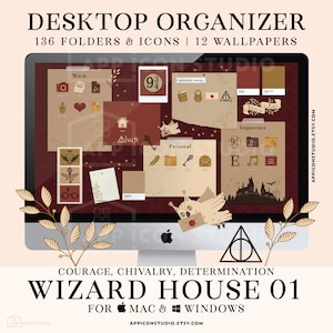 Functional Mac Wallpaper, Mac Folder Icon Bundle Wizard Desktop Wallpaper Organization, Windows PC Desktop Icons iMac MacBook, 220805c