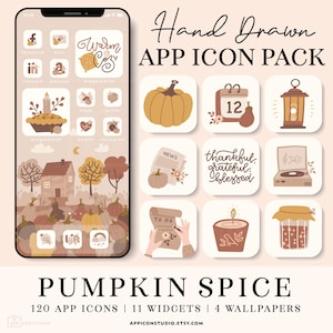 iOS 14 Fall Thanksgiving App Icons, Autumn Aesthetic iPhone, Pumpkin iOS 14 App Icons, Fall App Covers, Icons for iPhone Widgets, 211022