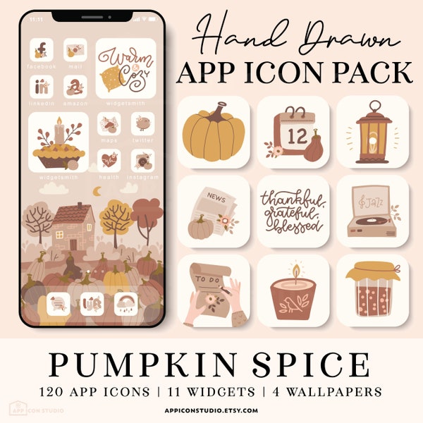 iOS 14 Fall Thanksgiving App Icons, Autumn Aesthetic iPhone, Pumpkin iOS 14 App Icons, Fall App Covers, Icons for iPhone Widgets, 211022