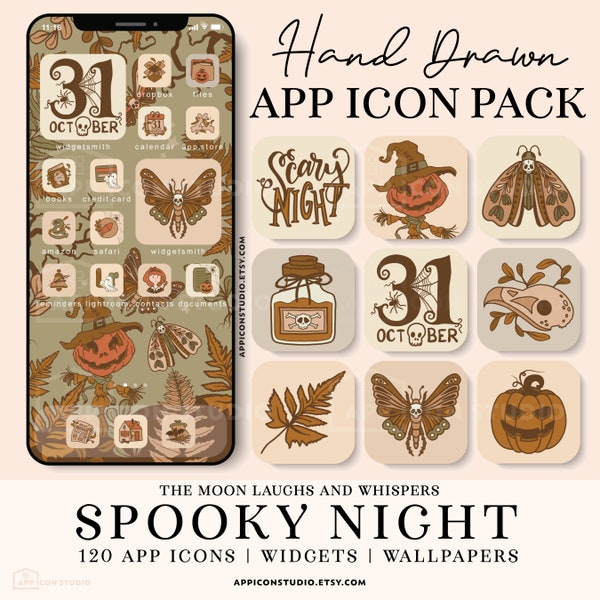 Halloween App Icons iOS 26 Fall Aesthetic Icon Pack with Widgets & Wallpapers Dark Cottagecore Hand-Drawn Home Screen iPhone Android, 220829