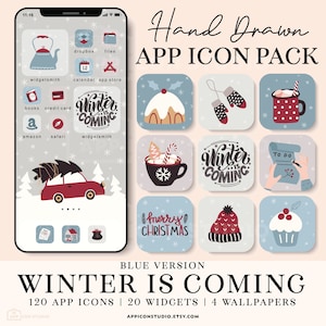 Christmas iOS 14 Icons Snow App Icon Aesthetic Android iOS14 Holiday iPhone Icons Blue Winter App Icon Bundle Christmas App Covers, 211103bl