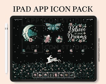 Black Aesthetic iPad App Icon Pack, iOS 15 Black App Icons iPad App Icons and Wallpaper Black Pink iOS 14 Icons Android App Covers, 220208i