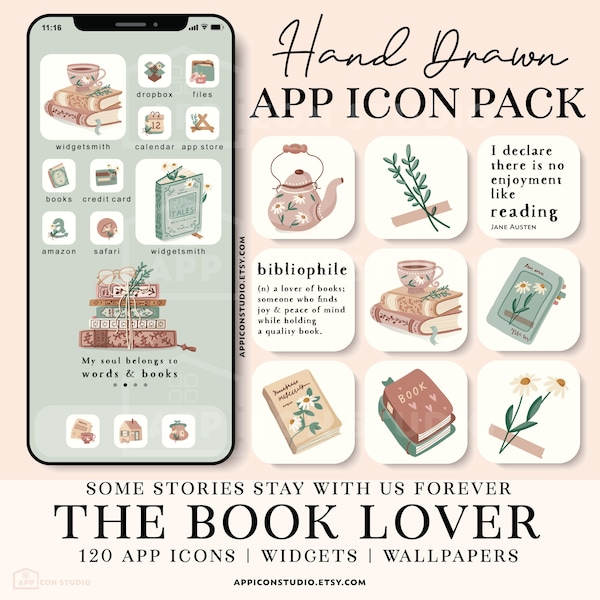 Book Lover App Icons, Bookworm iOS Icons, iPhone Icons voor Book Lovers iOS 14 Icons, Reading Highlight Icons, Lezers App Icons, 220318