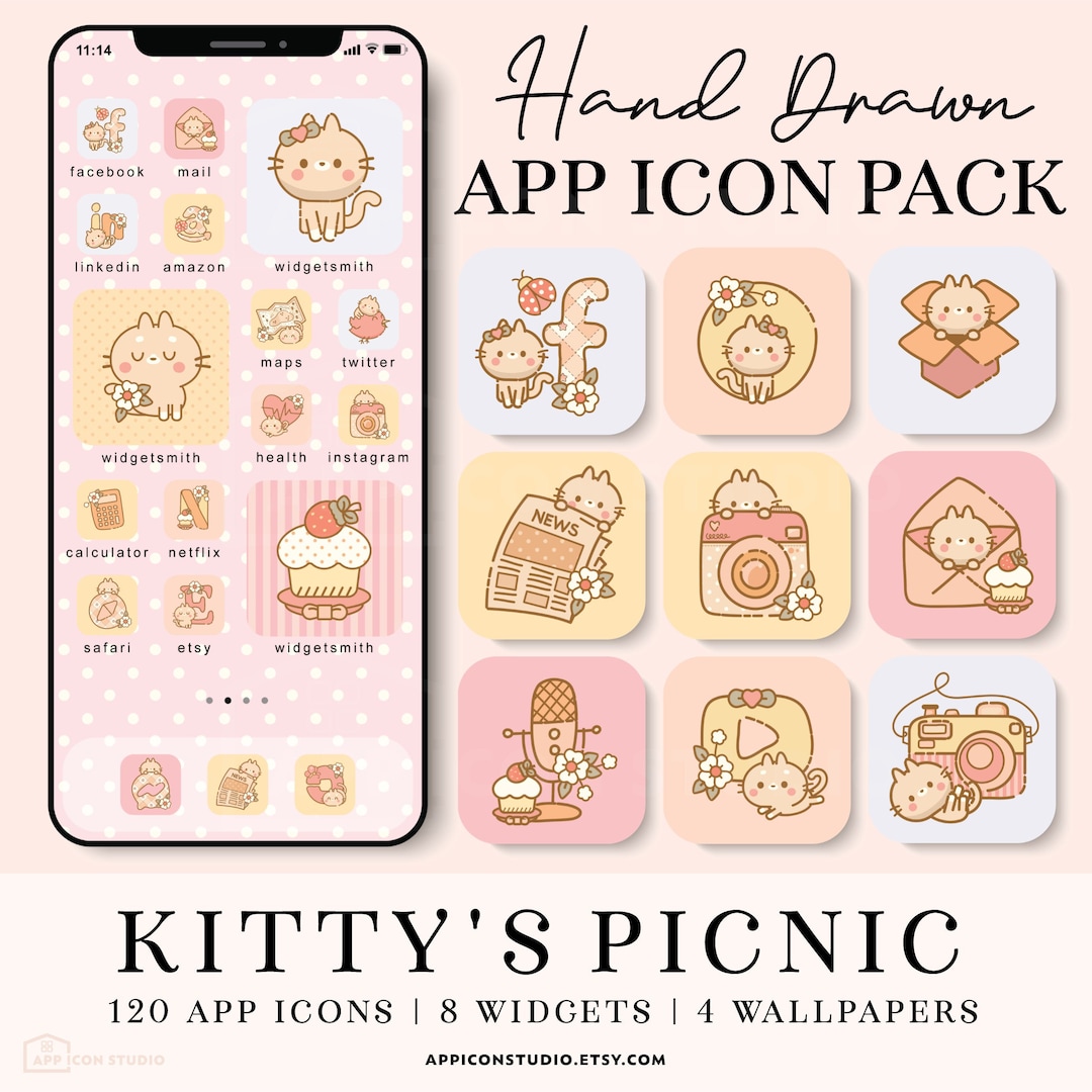 Cute Cat Bakery Neutral Icon Set Ios & Android App Icons 