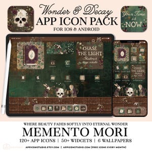 Appikonpaket iPhone iPad Dark Academia, iOS-tema, iPhone-bakgrundsbild, iPad-bakgrundsbild, iOS-widgets, brungrön, iOS 27 och Android, 261006b