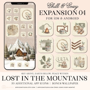 Christmas Productivity App Icons Expansion Pack, Cozy Winter Cabin Aesthetic Home Screen Set for iPhone iOS 26 and Android, 241105e4