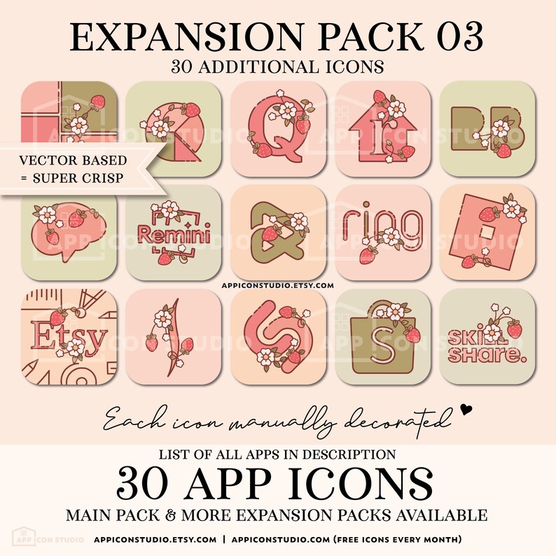 Strawberry App Icon Pack for iPhone and Android Phone Strawberry Wallpapers Cute Phone Wallpaper Custom Pink Aesthetic iOS Icons by App Icon Studio, by AppIconStudio