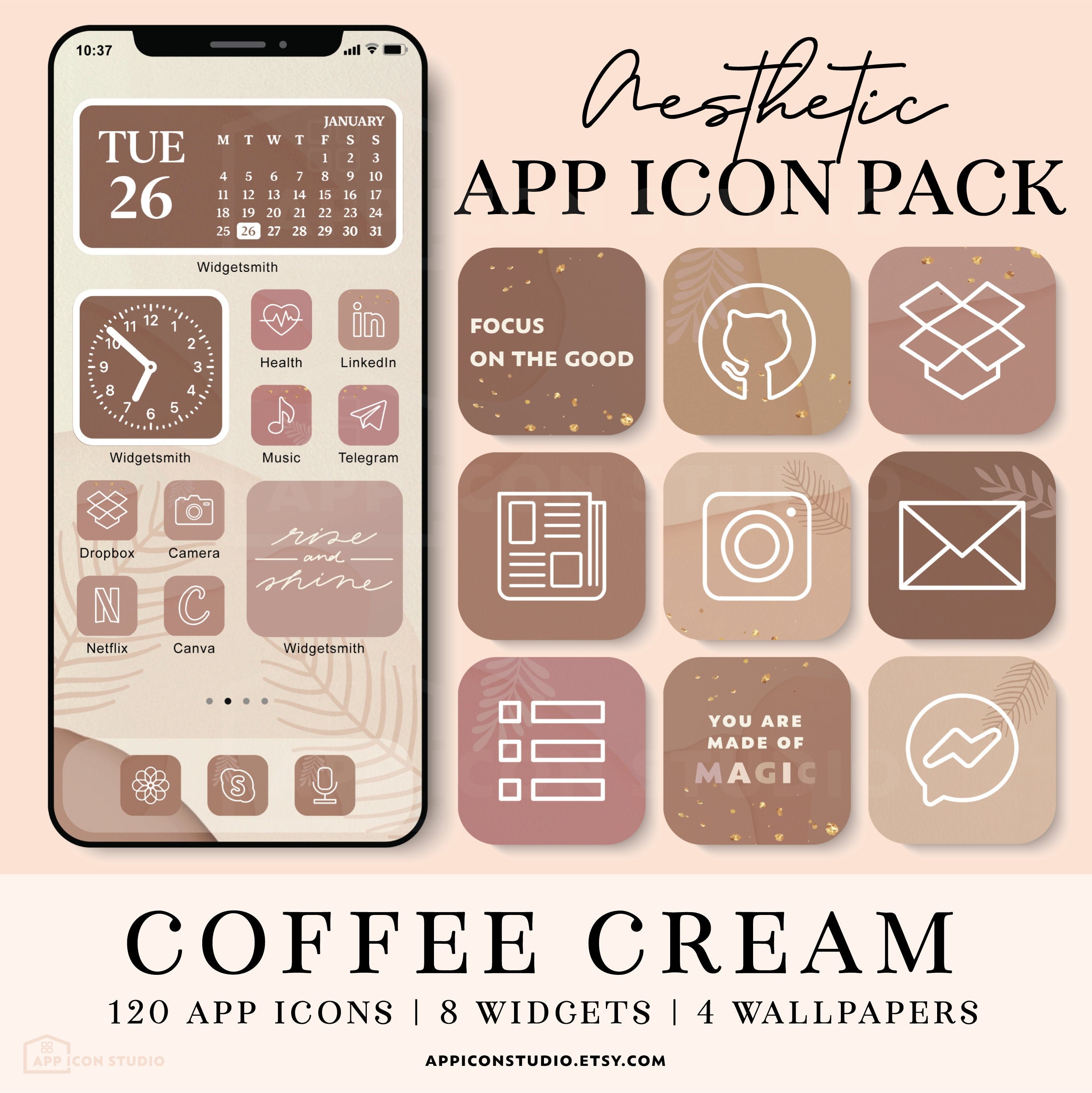 Ios 14 Icons Neutral Rose Brown App Icons Iphone Ios App Icons Etsy