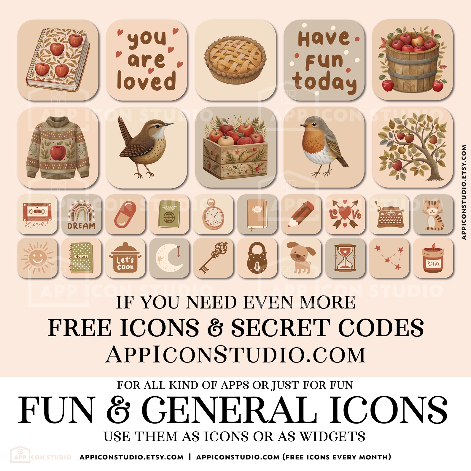 Apple App Icons Fall Farmhouse Cute Ios Icons Pack Fall Farm Phone ...