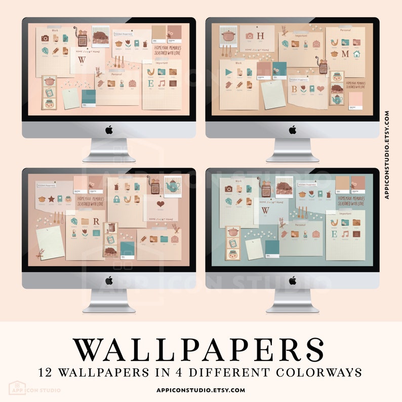 Cottagecore Kitchen Desktop Organizers, Folders and Hand Drawn Folder Icons for your Mac or Windows Desktop to customize your Computer! This hand drawn Wallpaper Organizer Bundle creates a whole new look of your Desktop and keeps you organized!