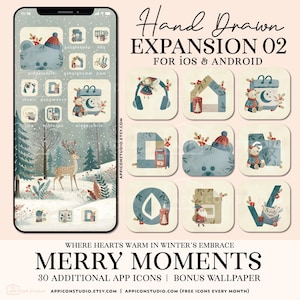 Papier peint de téléphone de Noël, icônes personnalisées, thème des vacances, écran d&#39;accueil, cadeau pour les amateurs d&#39;iPhone, icônes esthétiques téléchargeables pour application iOS, 241203e2