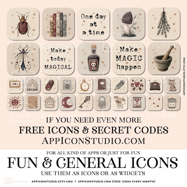 Dark Academia App Icons Neutral Icon Pack iPhone Android Wallpaper Custom iOS Phone Background Widget Herbal Goblincore Fall Icons Autumn App Icon Pack Brown Aesthetic Wallpaper Apothecary Theme Magic Homescreen by App Icon Studio, by AppIconStudio