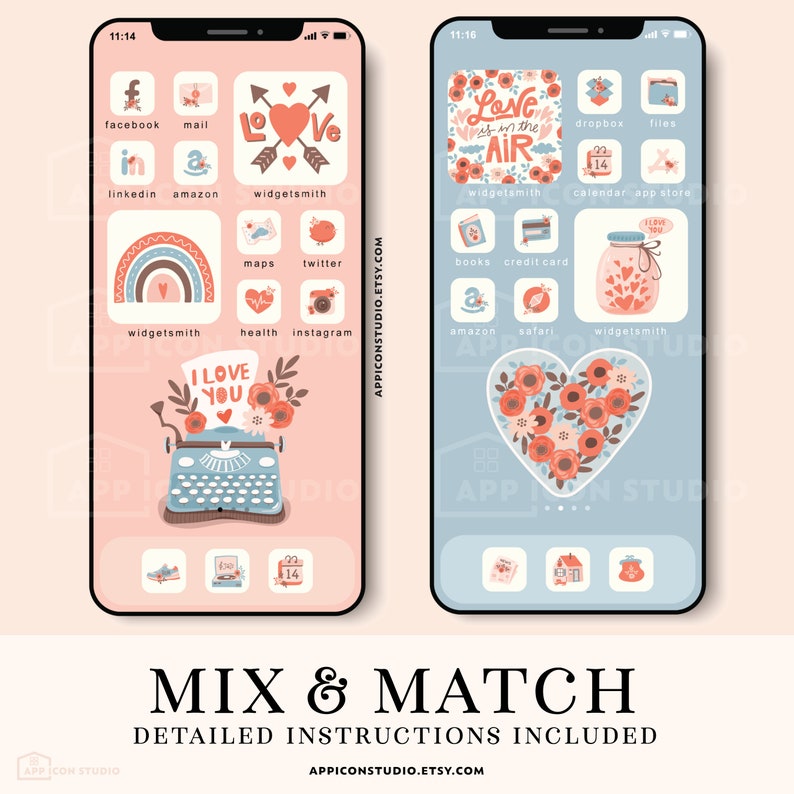 Pink Aesthetic Ios 14 App Icons Light Pink Valentines Day Etsy