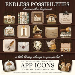 Bookshelf iPhone Theme Bookshelves Wallpaper iOS Book Background Dark Library Academia App Icons Book Club Phone Gift for Reader Bookish Home Screen Dark Bookshelf Goblincore Cozy Autumn Wallpaper Shelf Background iOS 18 by App Icon Studio, by AppIconStudio