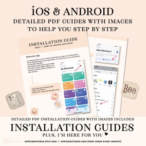 Cute Halloween Aesthetic App Icon Bundle with little ghosts, including Icons, Widgets, Wallpapers and Installation Guides for iOS and Android. A lovely Watercolor Texture makes these app icons and wallpapers unique and special.