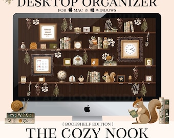 Organizador de escritorio Cozy Bookshelf: Carpetas para Mac y Windows, iconos, descarga digital, 251008bkc