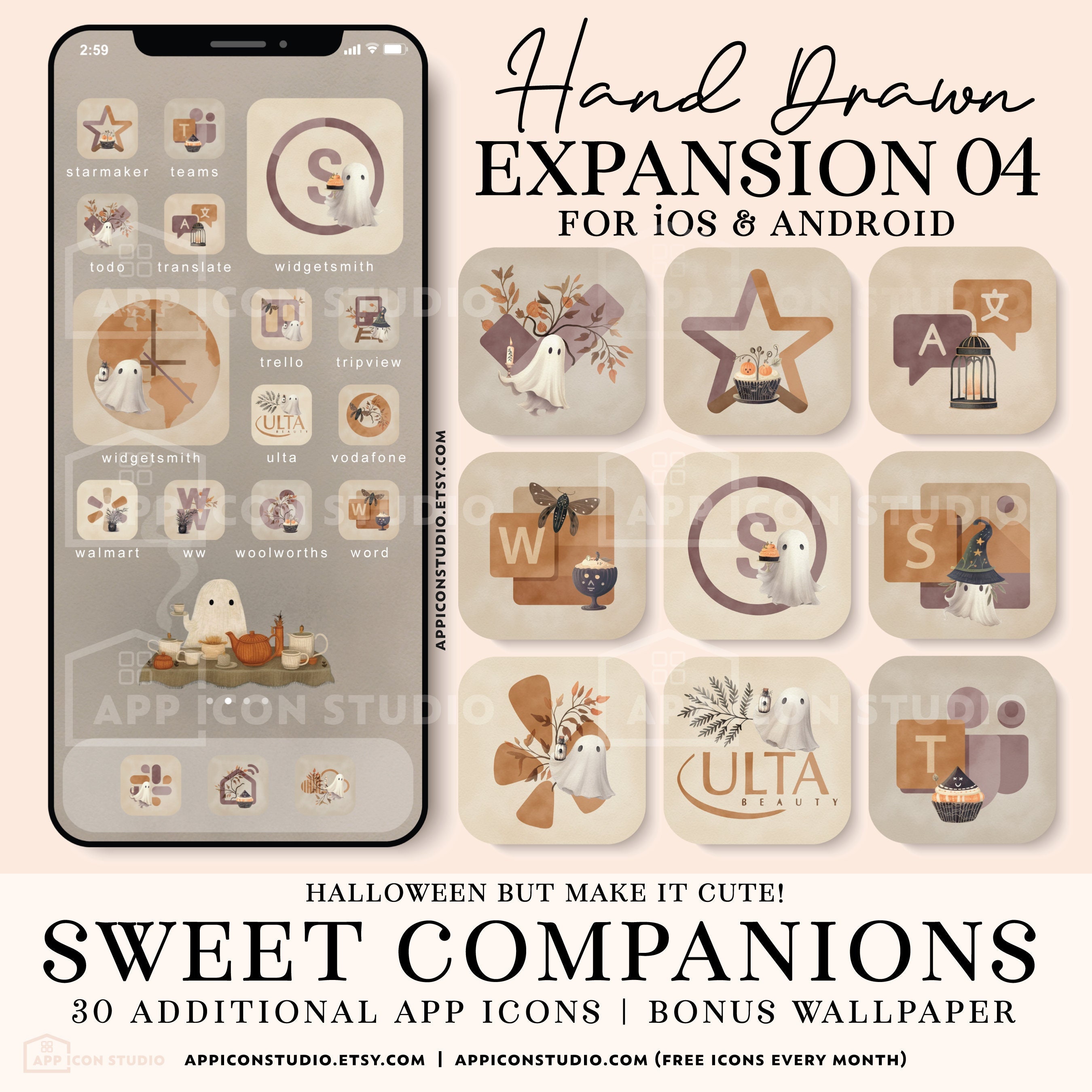 Cute Ghosts App Icons and Wallpaper, Autumn Themed Home Screen ...