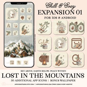 Christmas Lifestyle App Icons Expansion Pack, Cozy Winter Cabin Aesthetic Home Screen Set for iPhone iOS 26 and Android, 241105e1