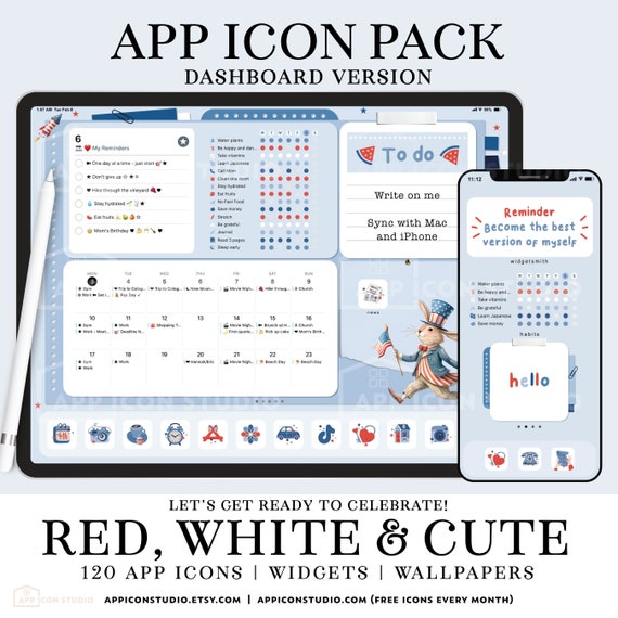 App Icons 4th of July iOS 17 Icon Bundle Independence Day Widgets and Wallpapers Red and Blue Patriotic Aesthetic Backgrounds, 240604b