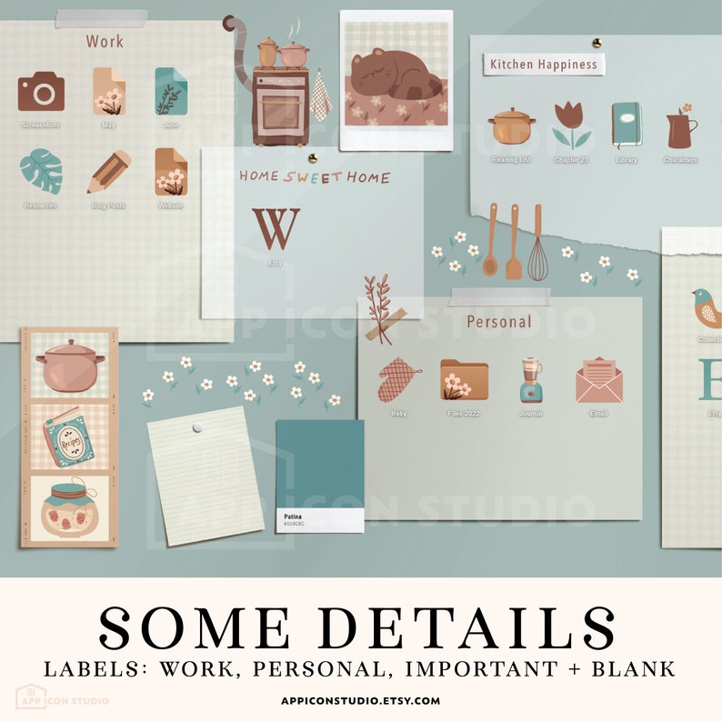 Cottagecore Kitchen Desktop Organizers, Folders and Hand Drawn Folder Icons for your Mac or Windows Desktop to customize your Computer! This hand drawn Wallpaper Organizer Bundle creates a whole new look of your Desktop and keeps you organized!