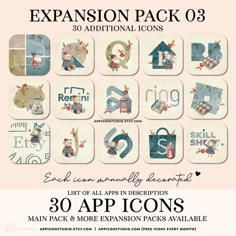 Christmas Wallpaper Phone Custom App Cover Apple iPhone Download App Icons Aesthetic iOS Icon Set Classic Holiday Theme Beige Blue Snow Home Screen Winter Background Mobile Device, by App Icon Studio, by AppIconStudio