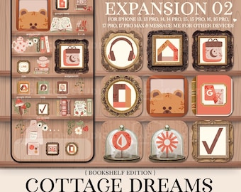 Iconos de la aplicación Cottagecore para iPhone, paquete de iconos para iOS con tema de estantería ligera, 260303bke2