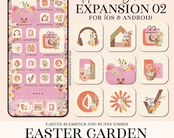 Custom App Icons iPhone Icon Pack Pink iOS Theme Easter Bunnies Phone Aesthetic Spring Homescreen Android Widgets Customisation, 250304e2