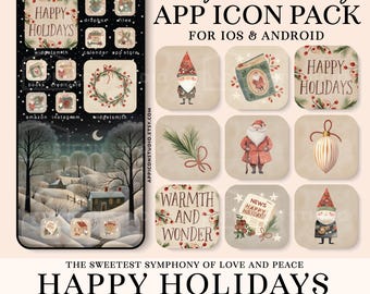 Christmas iOS Icons iOS 26 App Icon Pack Classic Red and Green Android Wallpaper iPhone Aesthetic Home Screen Winter Festive Widgets, 231205