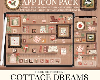 Iconos de aplicaciones neutrales de estilo cottagecore para iPhone, paquete de pantalla de inicio para iOS con tema de estantería acogedora, 260303bkb