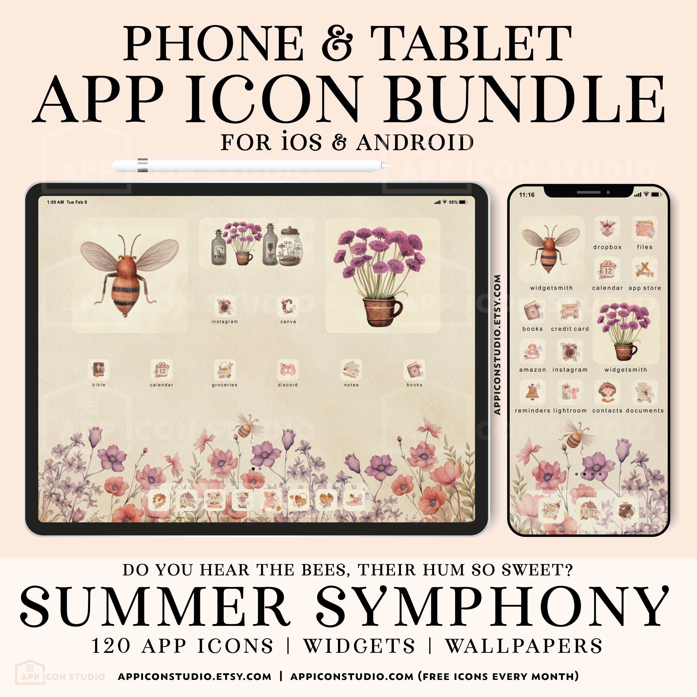 Flower Aesthetic iPhone and iPad Icon Set With Widgets and Wallpapers ...