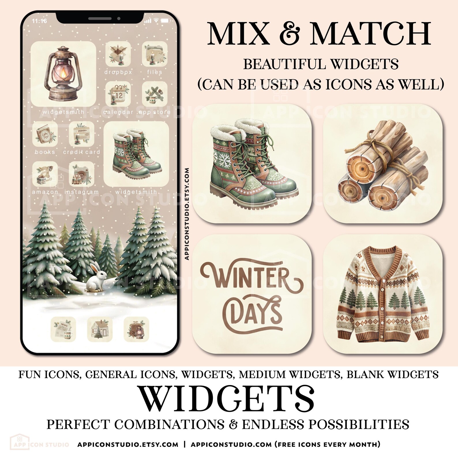 Christmas iPhone Icons Winter App Icons Cozy Mountain Cabin Wallpapers ...