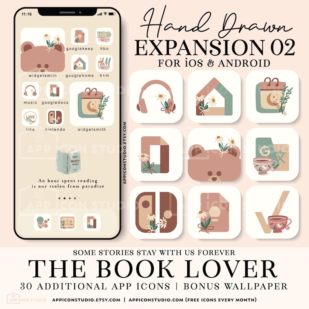 Bookworm App Icons for Ios and Android in Beige Tones Reading ...