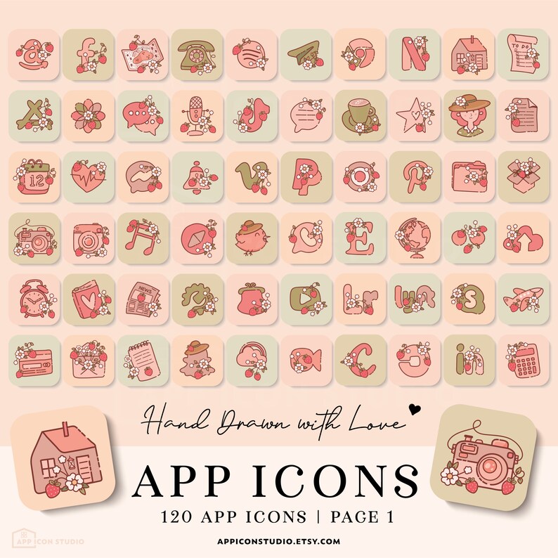 This Strawberry Aesthetic App Icon Pack comes with hand drawn Icons, Widgets and Wallpapers. Use it to customize your Home Screen and to create a whole new look of your device. An easy to understand Installation Guide with Images is included.